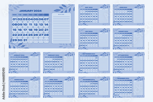 2024 calendar template editable vector