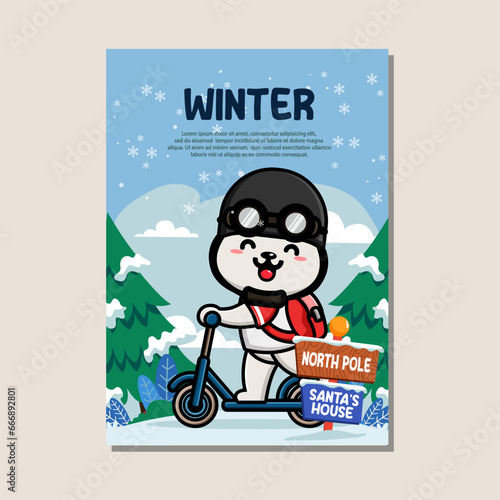 Poster template for winter with cute polar