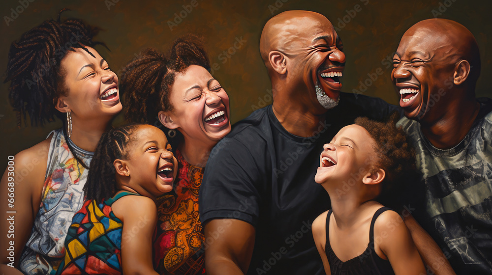 Fototapeta premium Portrait of a group of happy african american people laughing together.