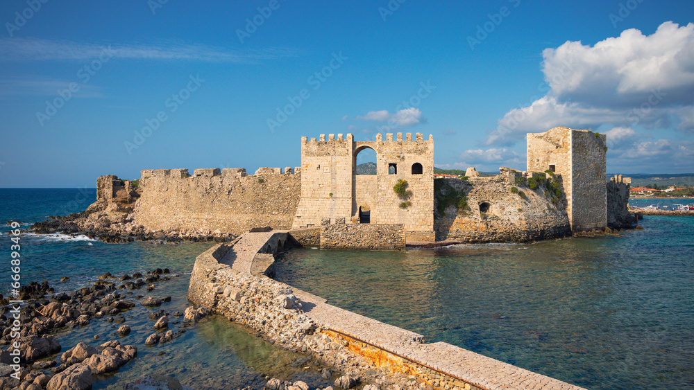 Travel destination, tour tourism in Greece- Methoni castle,  Peloponnese, Messinia