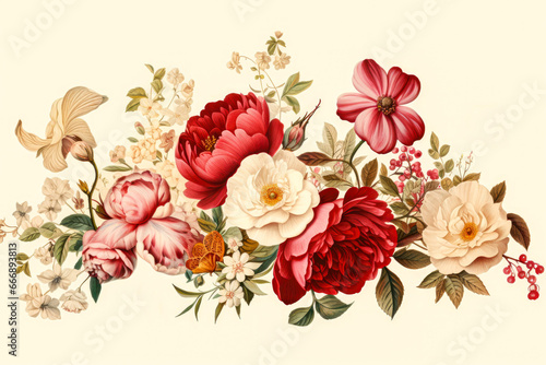 Bouquet of colorful flowers in vintage style. Floral background.