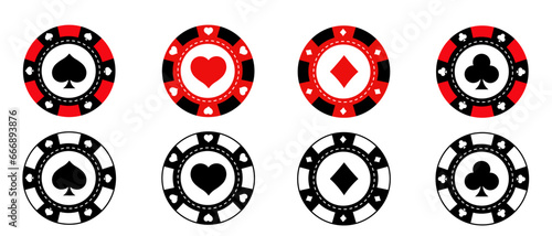 Set of poker chips for gambling. Flat design. EPS 10 vector on white background photo