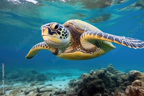 Hawaiian Green Sea Turtle Chelonia mydas, Hawaiian Green Sea Turtle Chelonia mydas in the Red Sea, AI Generated