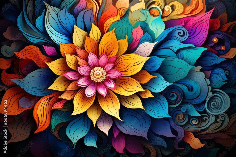 Mandal abstract yellow, purple, and red flowers Mandal abstract yellow, purple, and red flowers