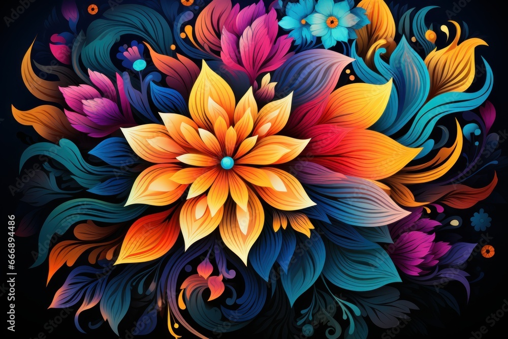 Mandal abstract yellow, purple, and red flowers Mandal abstract yellow, purple, and red flowers