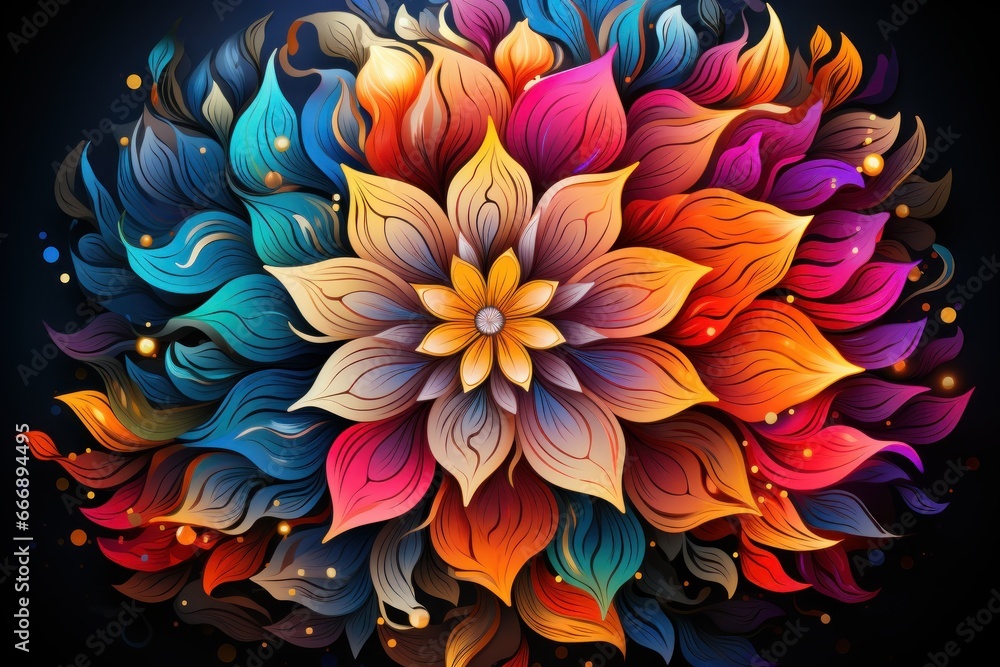 Mandal abstract yellow, purple, and red flowers Mandal abstract yellow, purple, and red flowers