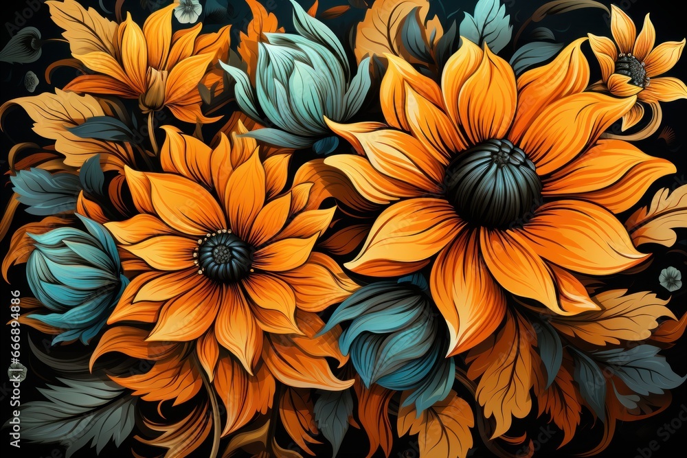 Mandal abstract yellow, purple, and red flowers Mandal abstract yellow, purple, and red flowers