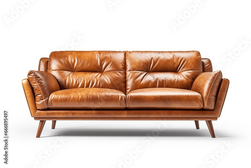 Soft brown leather sofa modern design isolated on white background