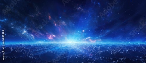 Computer generated abstract background featuring a blue quasar s gamma ray burst in space