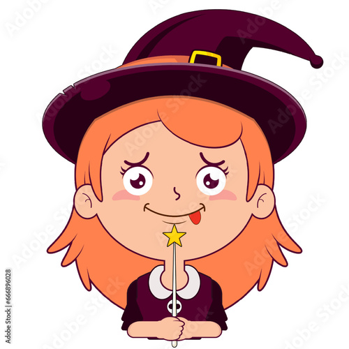 witch holding magic wand doubt face cartoon cute