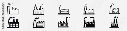 Factory icon set. industrial buildings pictograms icon. Industrial building factory and power plants icon set, Electricity factory line icon. Factory icons, Simple set of factory icons in trendy line