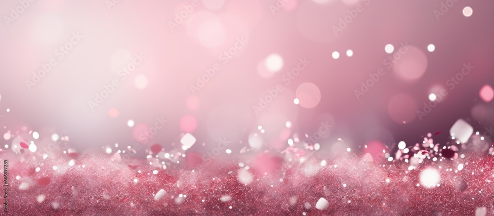 Pink abstract background with falling snow flakes and defocused bokeh blank space for your content Pink abstract background with falling snow flakes and defocused bokeh blank space for your content