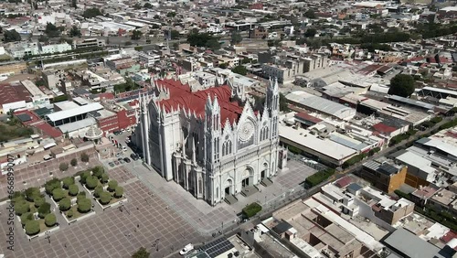 Church Of The Sacred Heart of Jesus In The City of Leon, Guanajuato, Mexico. Aerial Drone Shot photo