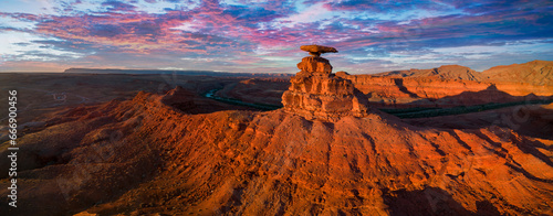 Mexican Hat is a rock formation on the Western edge of the San Juan River in Utah. 