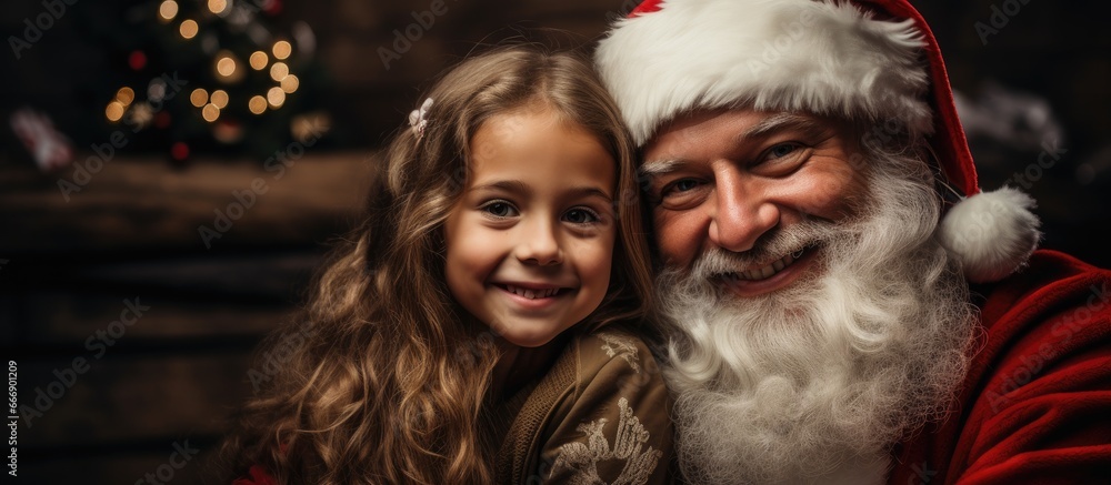 Santa and a child taking a Christmas selfie in a decorated room Santa and a child taking a Christmas selfie in a decorated room