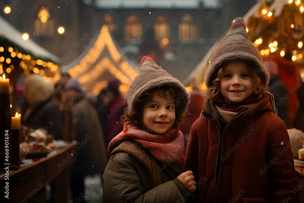 portrait of happy children at Christmas market portrait of happy children at Christmas market