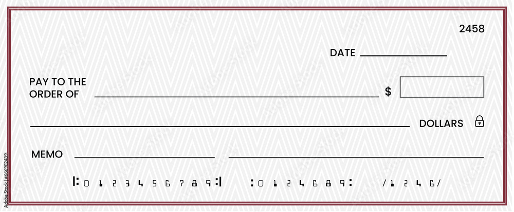 Blank bank check, checkbook cheque template or money payment paper voucher, vector mockup. Business or personal account cash pay cheque certificate or paycheck coupon from checkbook Blank bank check, checkbook cheque template or money payment paper voucher, vector mockup. Business or personal account cash pay cheque certificate or paycheck coupon from checkbook