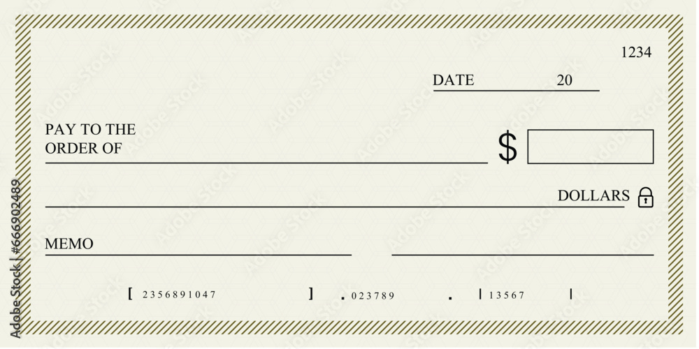 Blank bank check, checkbook cheque template or money payment paper voucher, vector mockup. Business or personal account cash pay cheque certificate or paycheck coupon from checkbook Blank bank check, checkbook cheque template or money payment paper voucher, vector mockup. Business or personal account cash pay cheque certificate or paycheck coupon from checkbook
