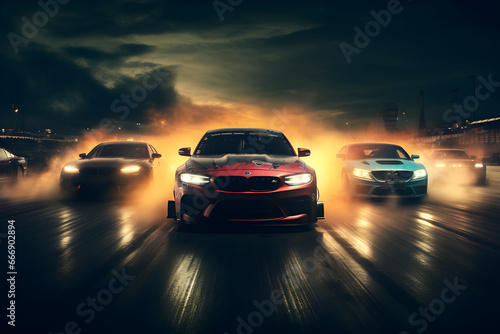 cars drag racing on the road at night © sam