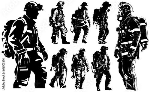 Vector firefighter silhouettes set