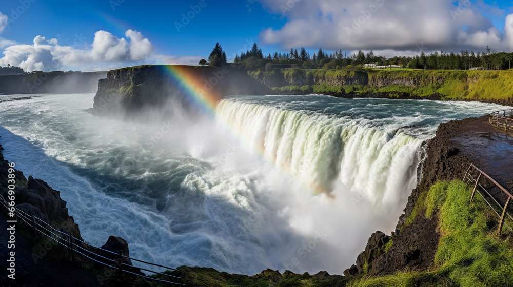 Fototapeta premium falls at sunset HD 8K wallpaper Stock Photographic Image 