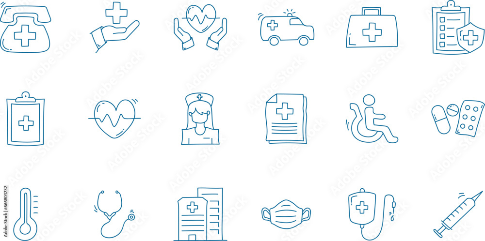 Set of medical line icons. Health care doodle icon collections.