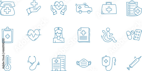 Set of medical line icons. Health care doodle icon collections.