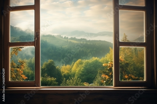Landscape nature view background  view from window  soft light photography