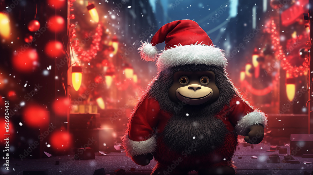 Tiny Cute Kawaii Gorilla in Christmas Outfit Tiny Cute Kawaii Gorilla in Christmas Outfit
