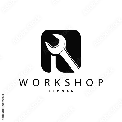 Repair Workshop Logo, Simple Key and Gear Design for a Simple Vehicle Repair Business, Vector Templet Illustration