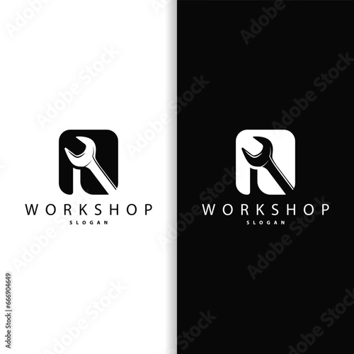 Repair Workshop Logo, Simple Key and Gear Design for a Simple Vehicle Repair Business, Vector Templet Illustration