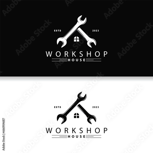 Repair Workshop Logo, Simple Key and Gear Design for a Simple Vehicle Repair Business, Vector Templet Illustration
