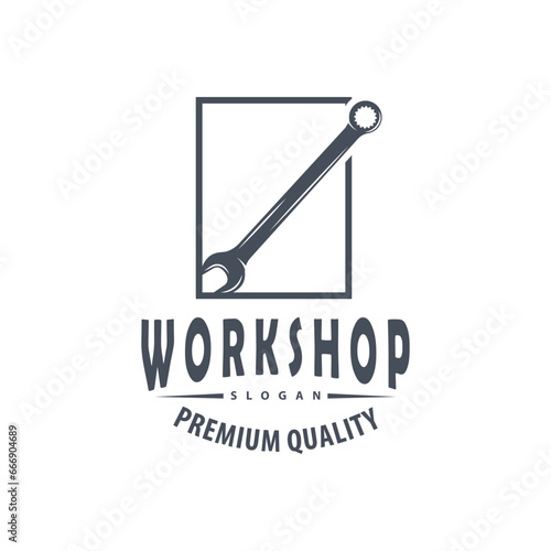 Repair Workshop Logo, Simple Key and Gear Design for a Simple Vehicle Repair Business, Vector Templet Illustration