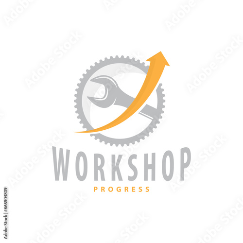Repair Workshop Logo, Simple Key and Gear Design for a Simple Vehicle Repair Business, Vector Templet Illustration
