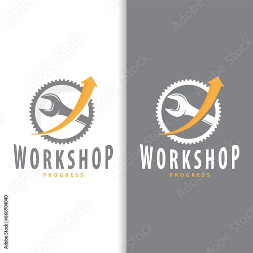 Repair Workshop Logo, Simple Key and Gear Design for a Simple Vehicle Repair Business, Vector Templet Illustration