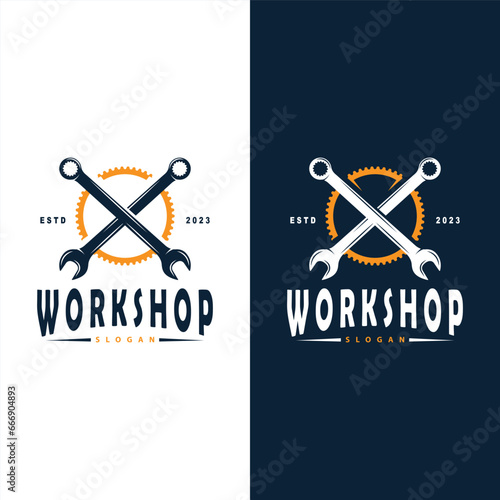 Repair Workshop Logo, Simple Key and Gear Design for a Simple Vehicle Repair Business, Vector Templet Illustration