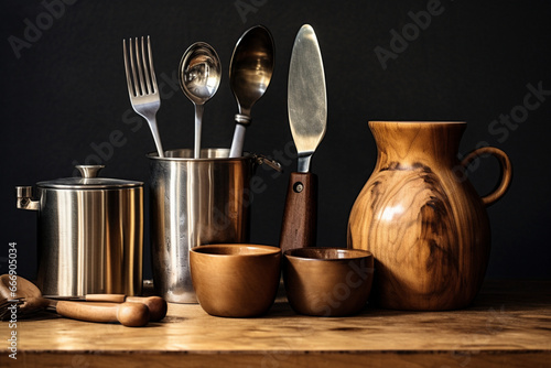 kitchen utensils on the table, aesthetic look