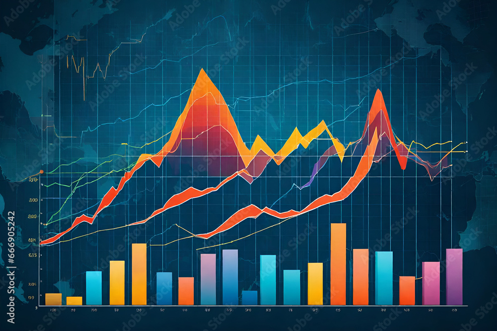 Naklejka premium Vibrant Color Stock Market Graphic with Business Resilience
