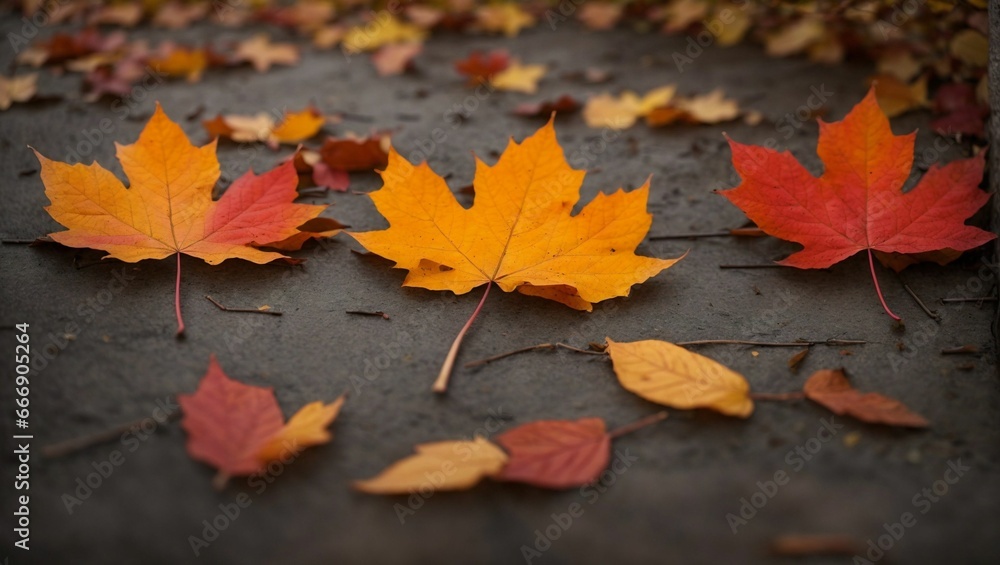 AI generated illustration of beautiful yellow autumn leaves fallen on the ground