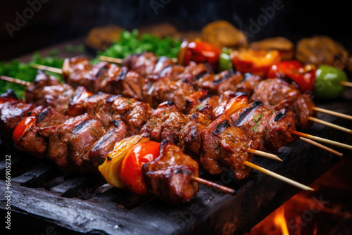 Barbecue on skewers with vegetables