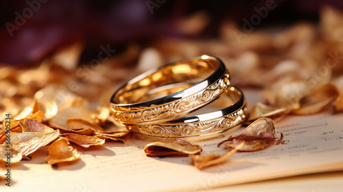 wedding rings on a table HD 8K wallpaper Stock Photographic Image 