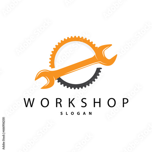 Repair Workshop Logo, Simple Key and Gear Design for a Simple Vehicle Repair Business, Vector Templet Illustration