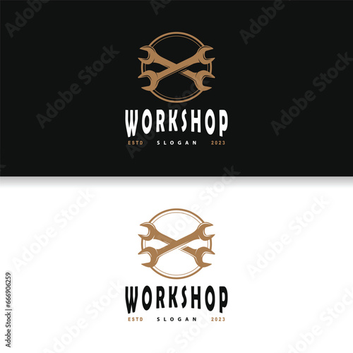 Repair Workshop Logo, Simple Key and Gear Design for a Simple Vehicle Repair Business, Vector Templet Illustration