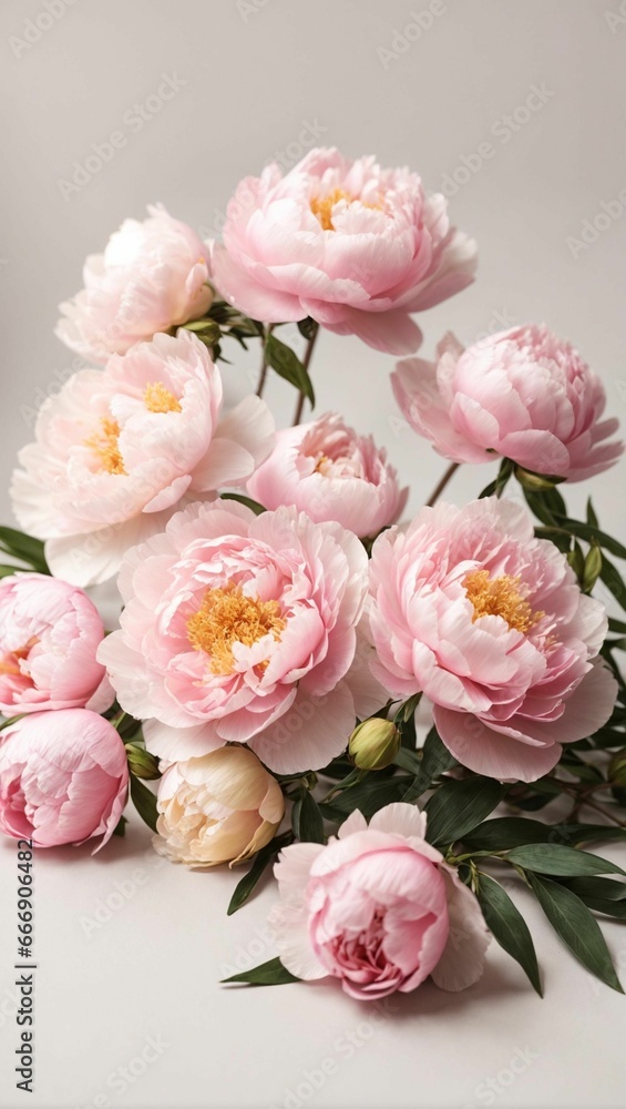 AI generated illustration of beautiful delicate pink peony flowers on the white background AI generated illustration of beautiful delicate pink peony flowers on the white background