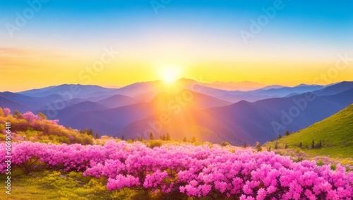 sunset in flowers and  mountains © Laraib Hassan