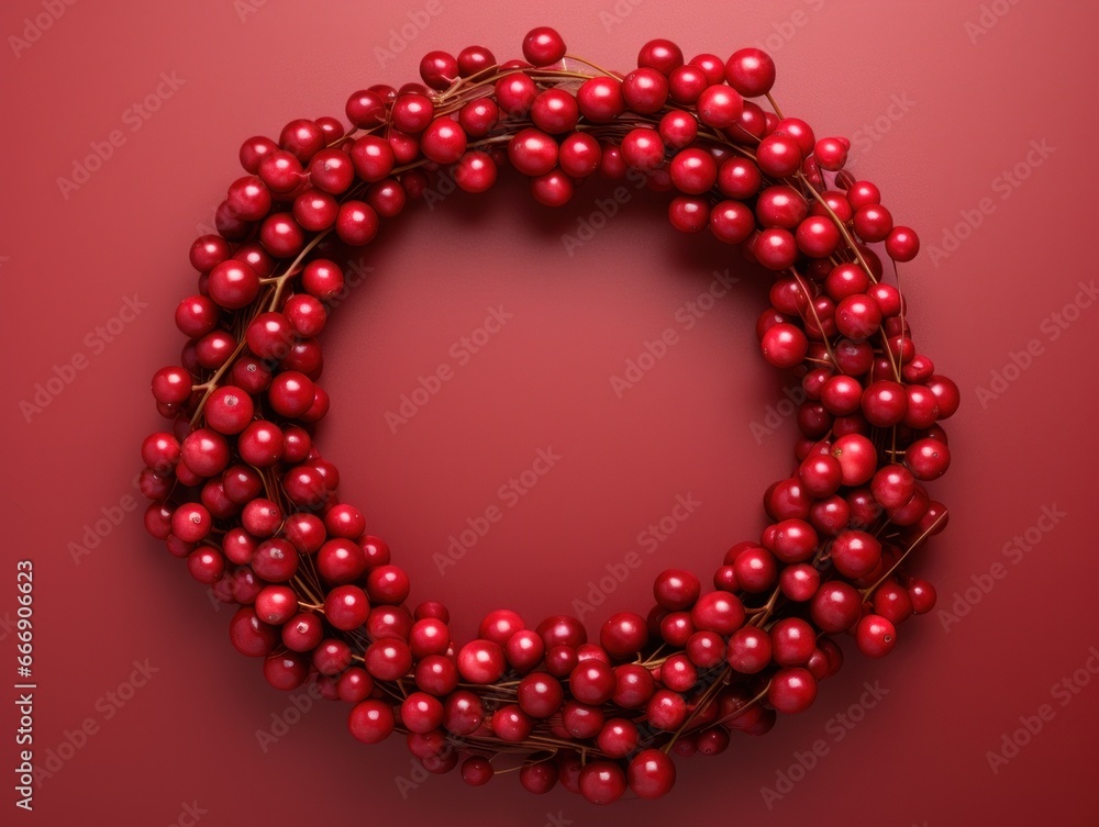 Obraz premium A beautiful wreath made of cranberries. Thanksgiving card.