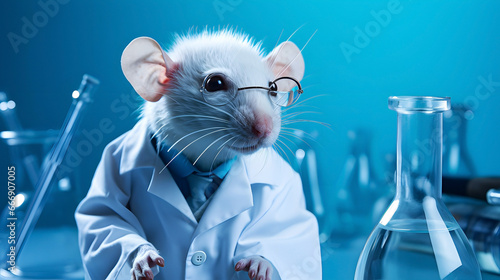 A rat with lab coat in the research laboratory photo