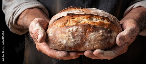 An elderly person holding a bread loaf