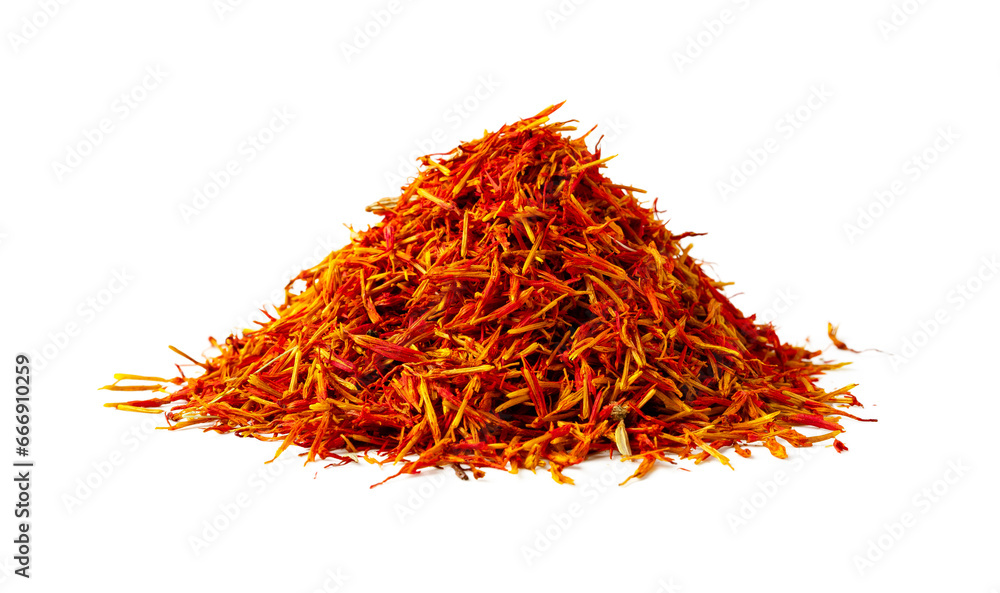 Fototapeta premium Heap of saffron threads isolated on white background