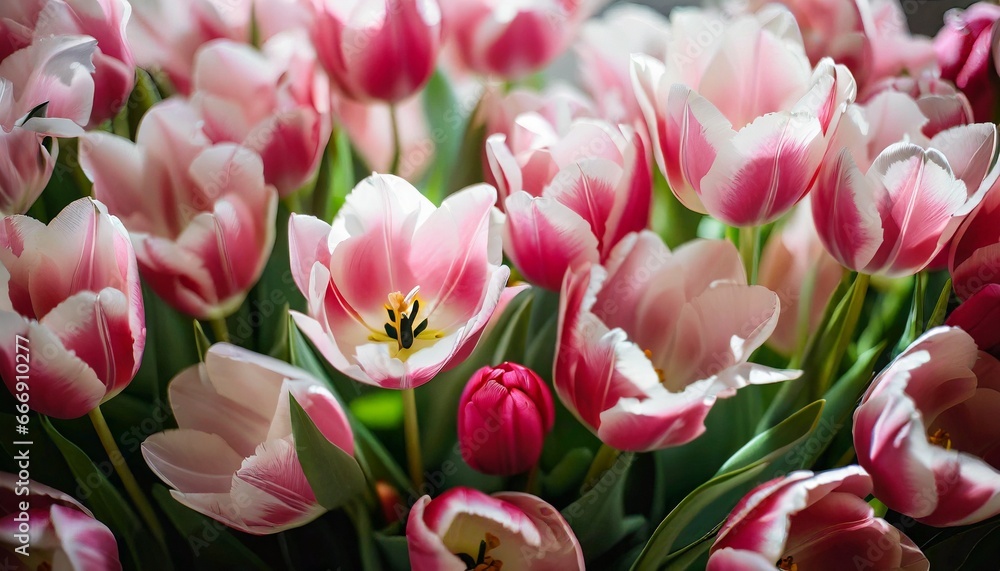 pink and white tulips, plant, bunch, white, leaf, petal, 